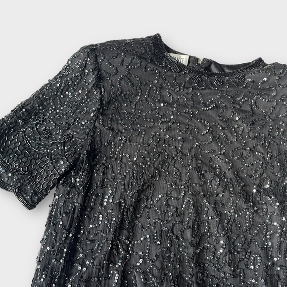 Vintage 80s Brilliante by J.A. Silk Beaded Shift Dress Black – Size 6 - Picture 7 of 14